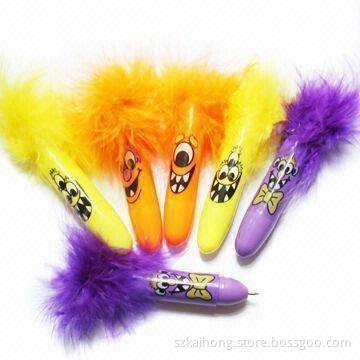 Mini Ballpoint Pens with Colorful Feather on Head